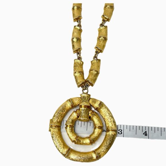 Napier Bamboo Door Knocker Necklace Earrings Set Brushed Gold Tone Signed - Picture 14 of 16